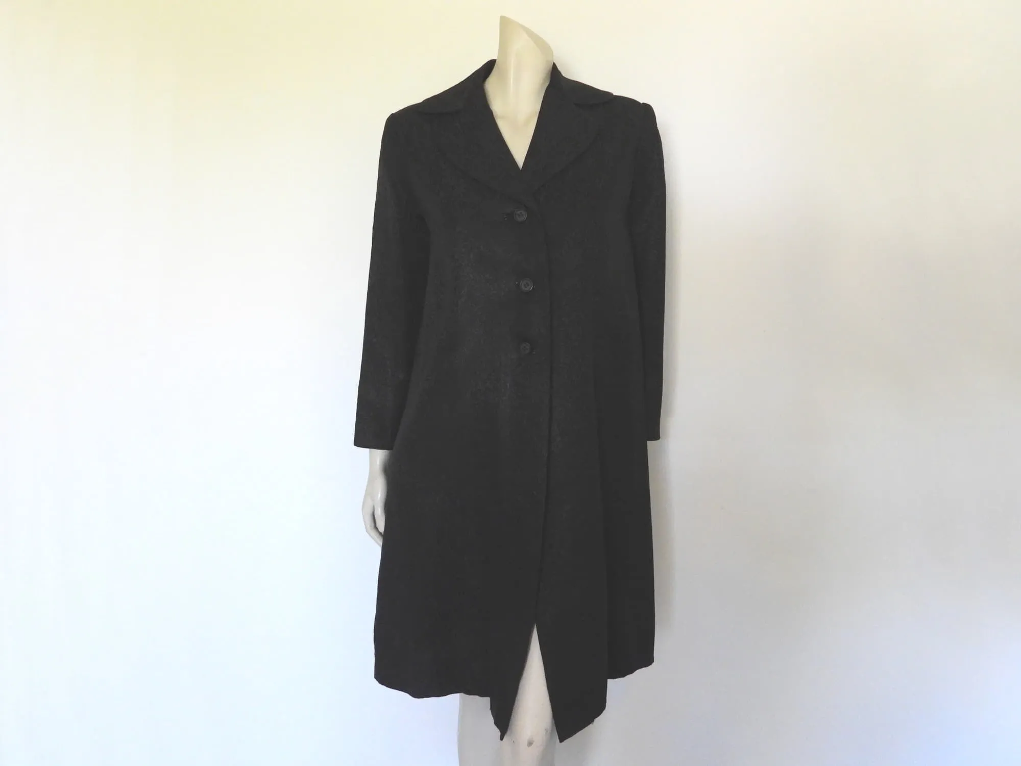 1960s Black Satin Damask Coat - M