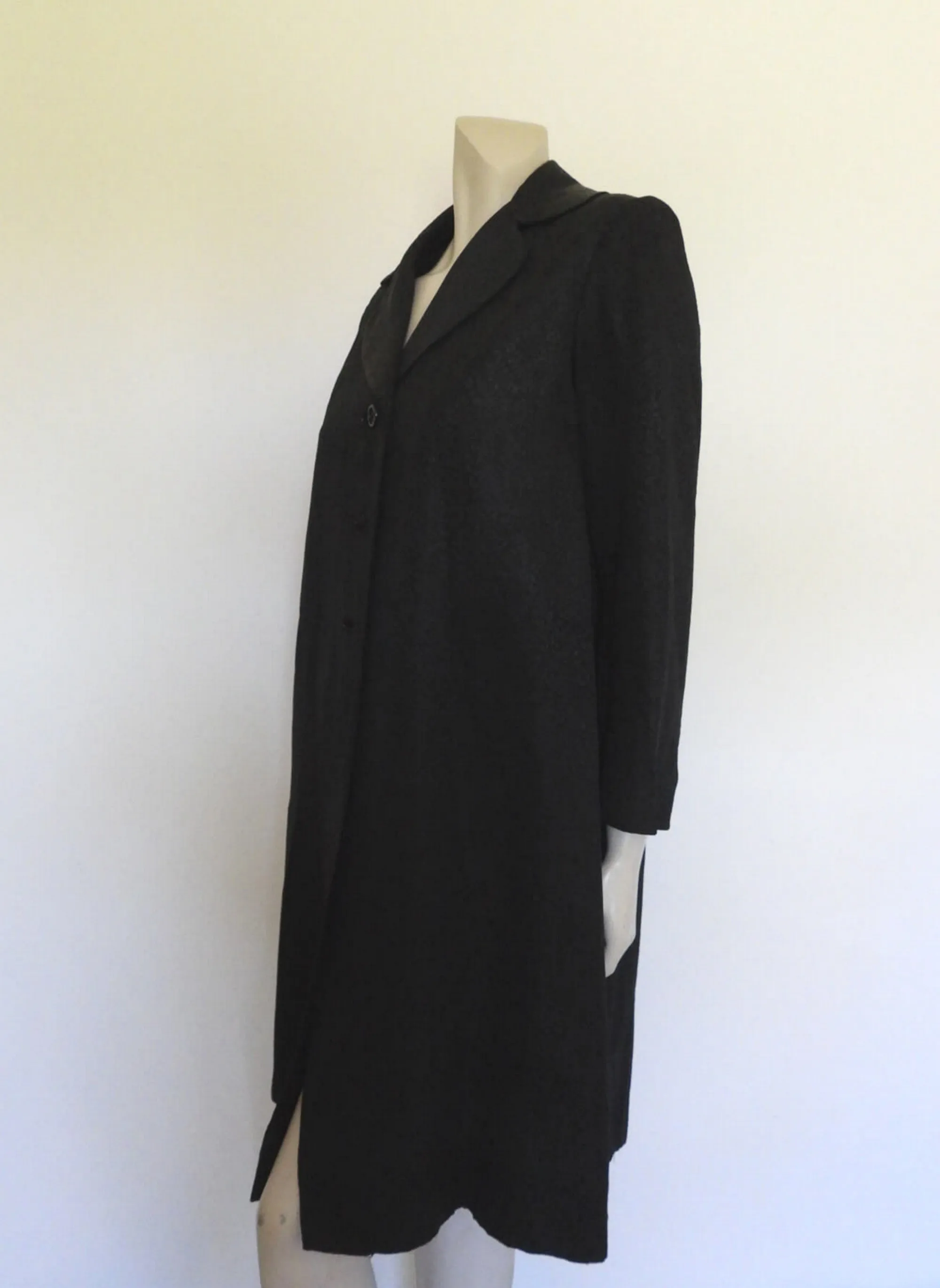 1960s Black Satin Damask Coat - M