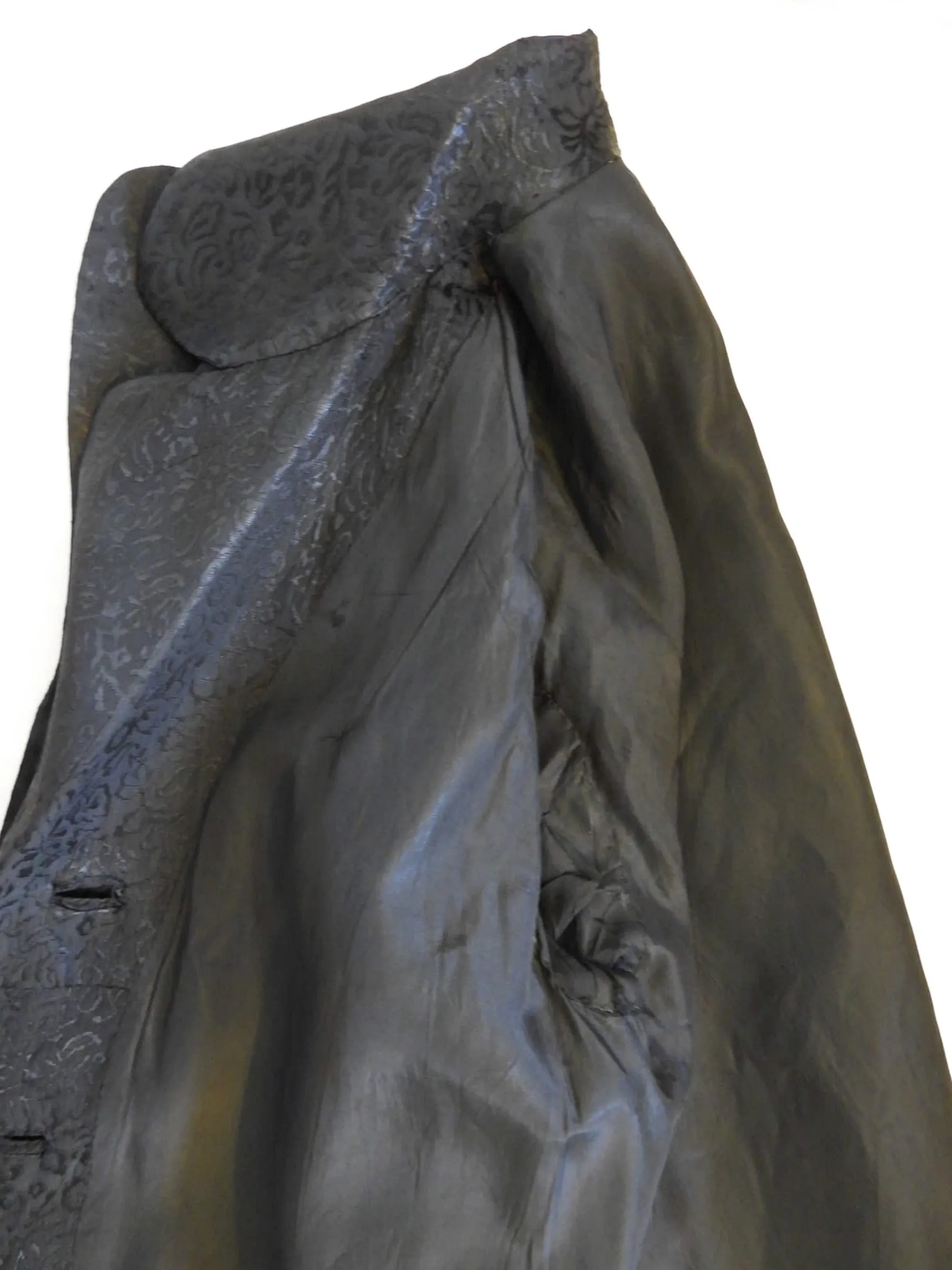 1960s Black Satin Damask Coat - M