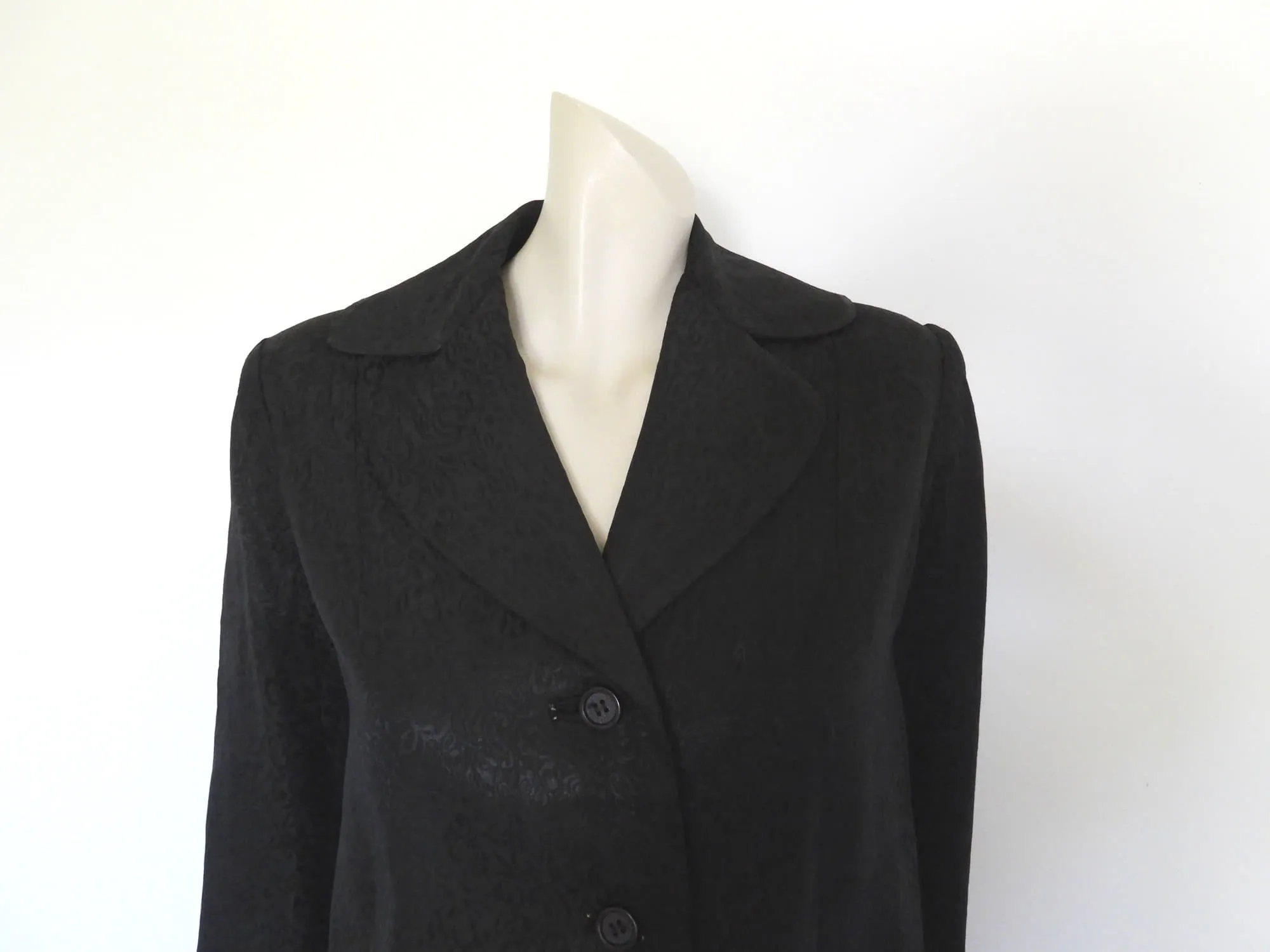 1960s Black Satin Damask Coat - M