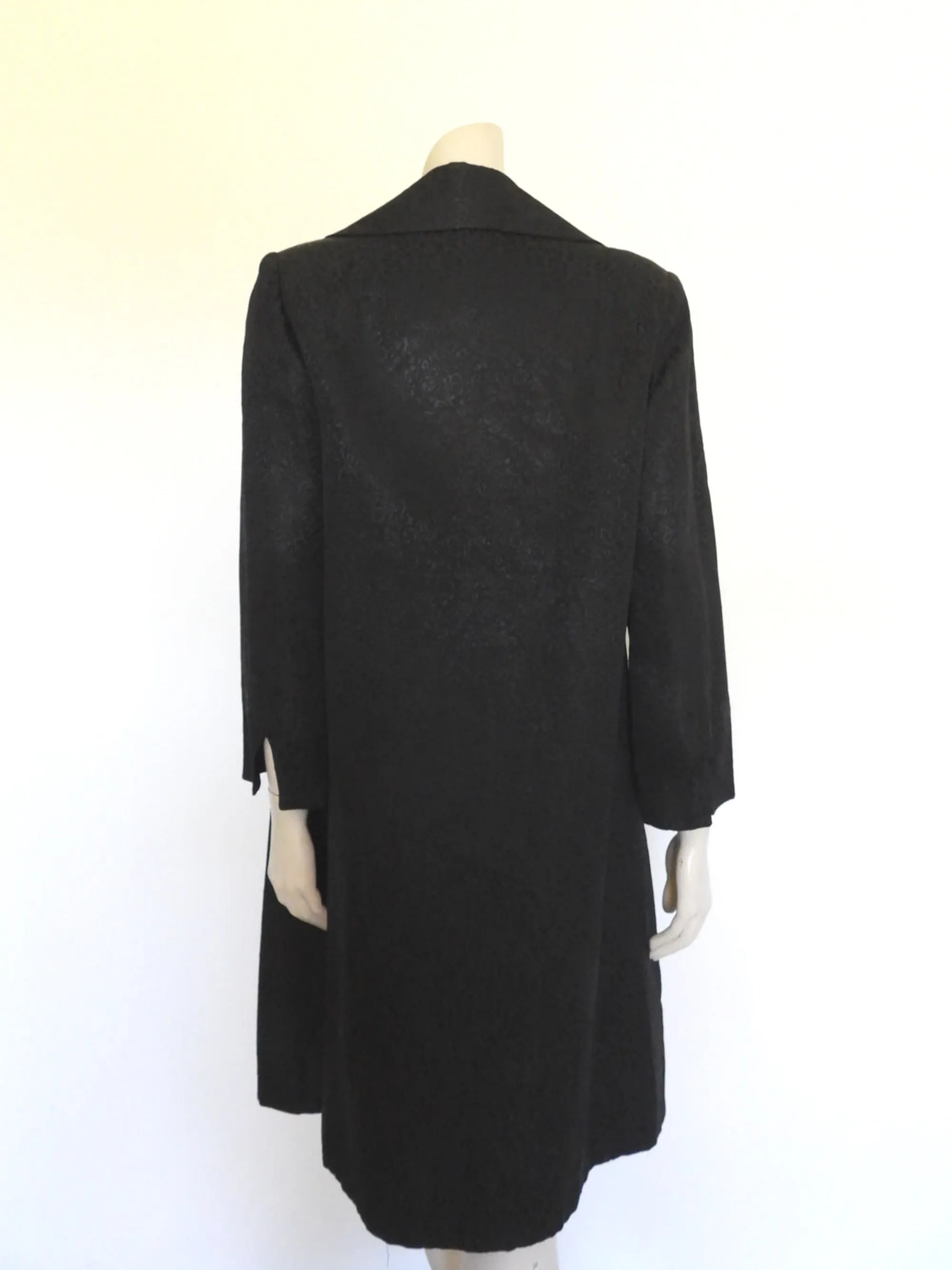 1960s Black Satin Damask Coat - M