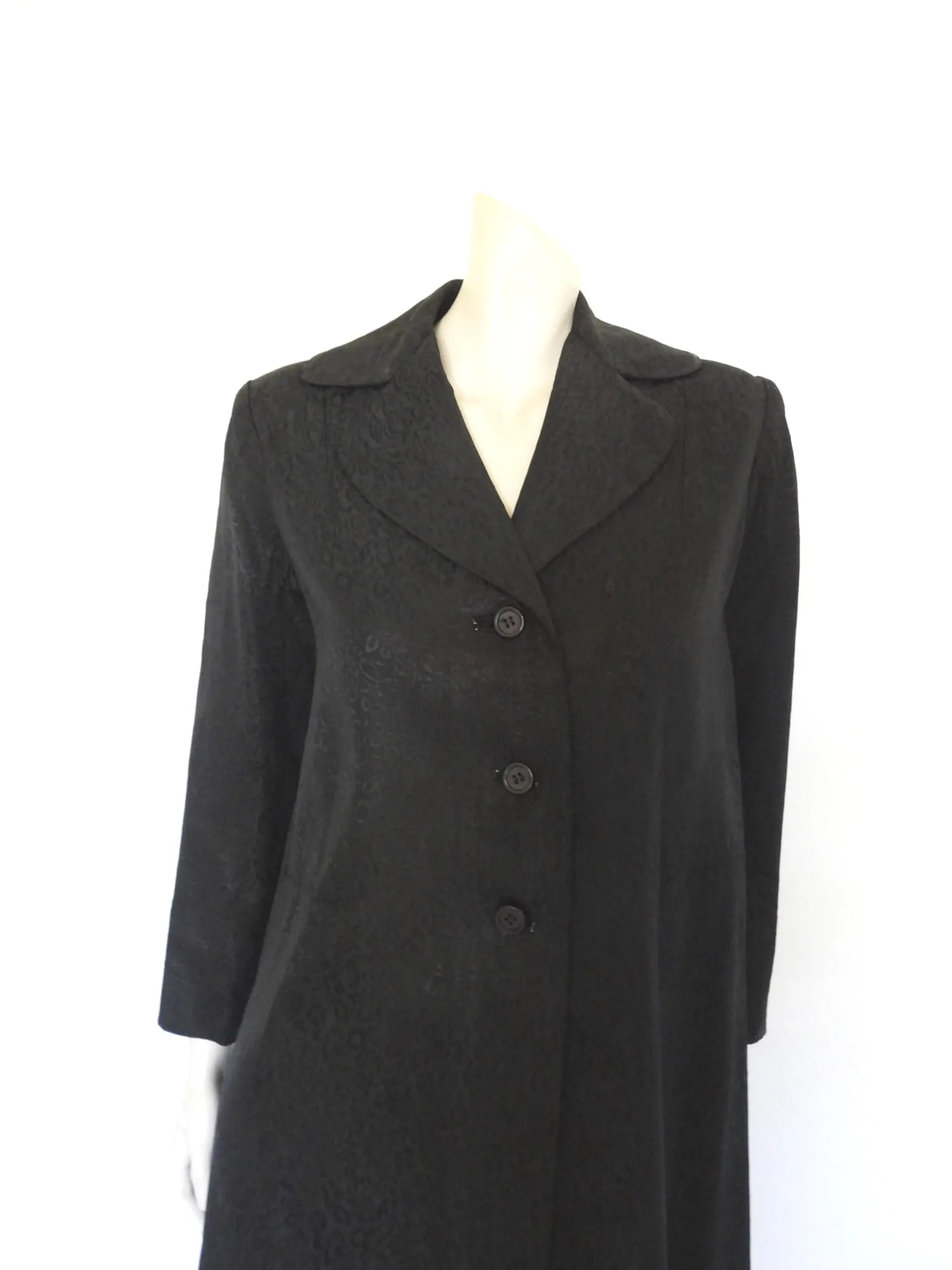 1960s Black Satin Damask Coat - M
