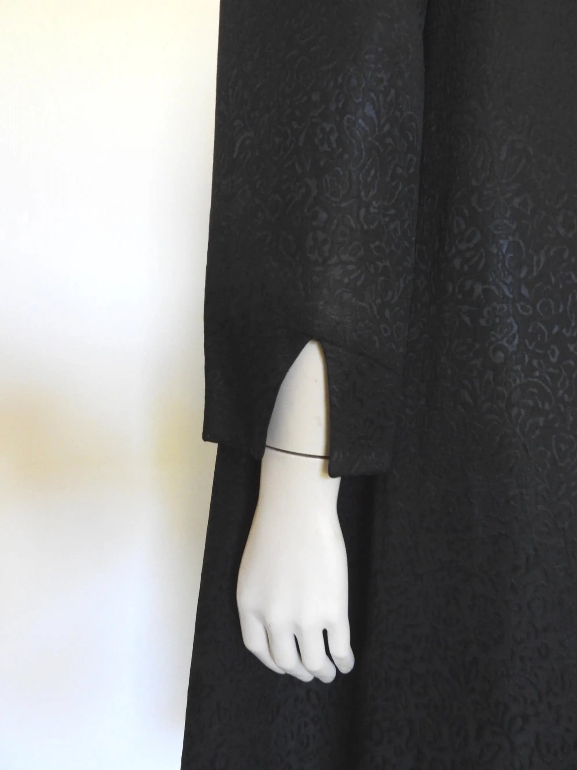 1960s Black Satin Damask Coat - M