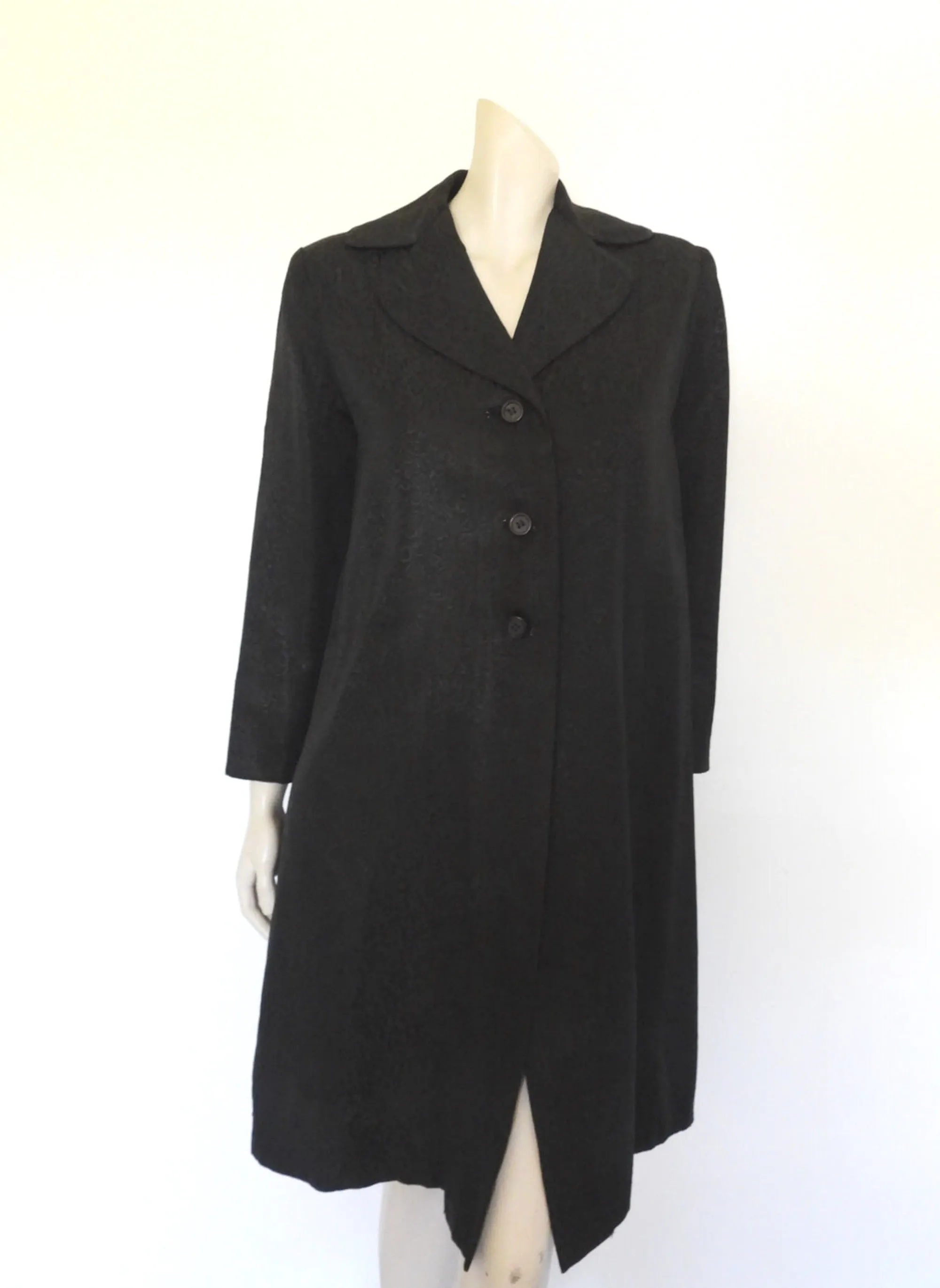 1960s Black Satin Damask Coat - M