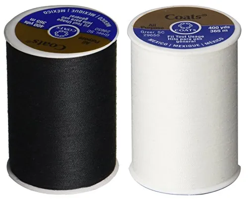2-Pack - BLACK & WHITE - Coats & Clark Dual Duty All-Purpose Thread - One 400 Yard Spool each of