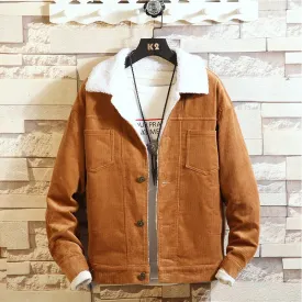 2021 Winter New Thick Warm Fashion Boutique Solid Color Men's Casual Denim Jacket Men's Corduroy