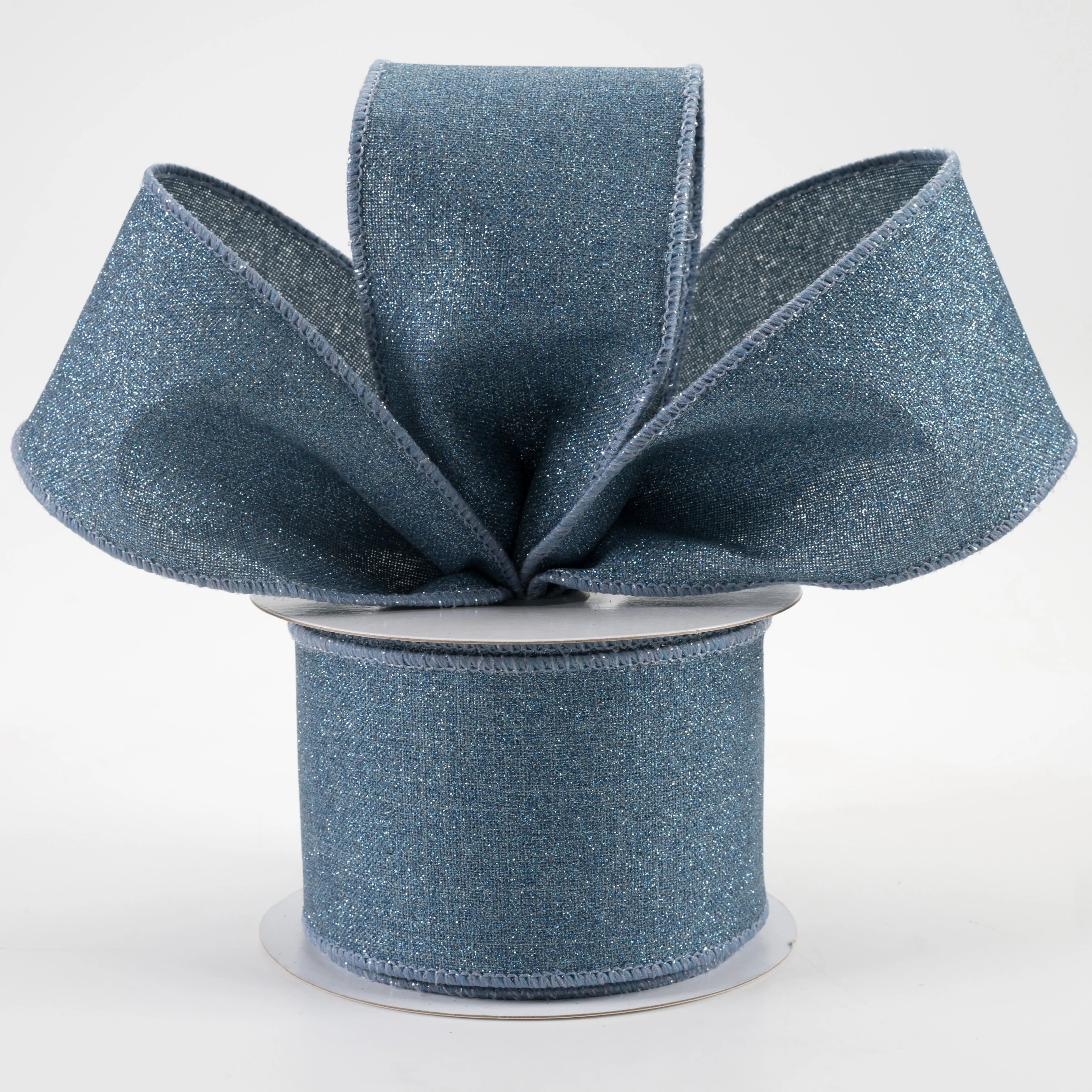 2.5" Fine Glitter on Royal Ribbon: Smoke Blue (10 Yards)