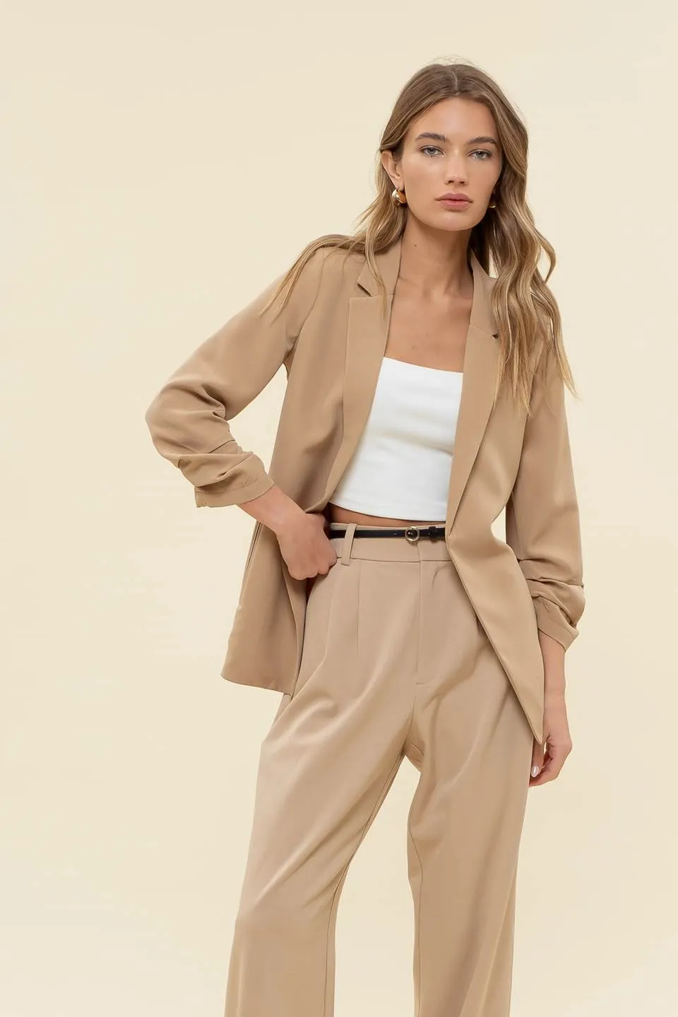 3/4 RUCHED SLEEVE BLAZER