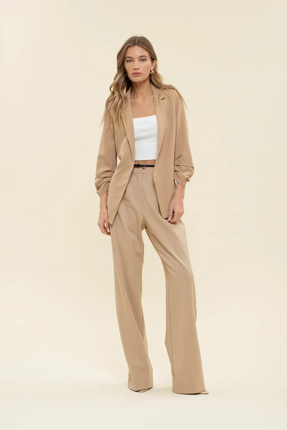 3/4 RUCHED SLEEVE BLAZER