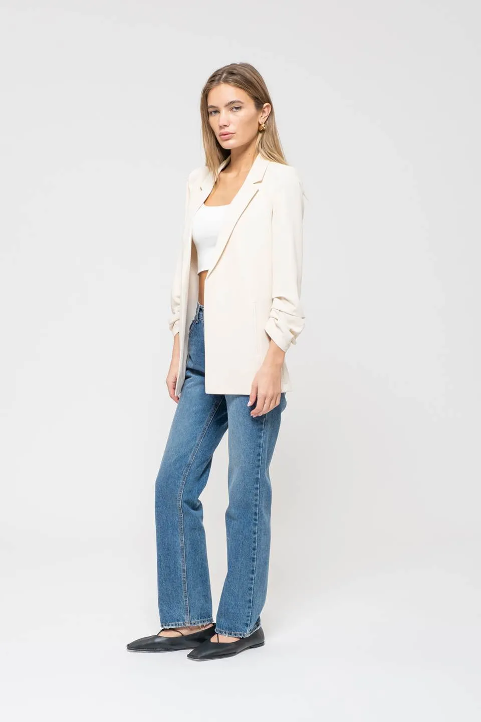 3/4 RUCHED SLEEVE BLAZER