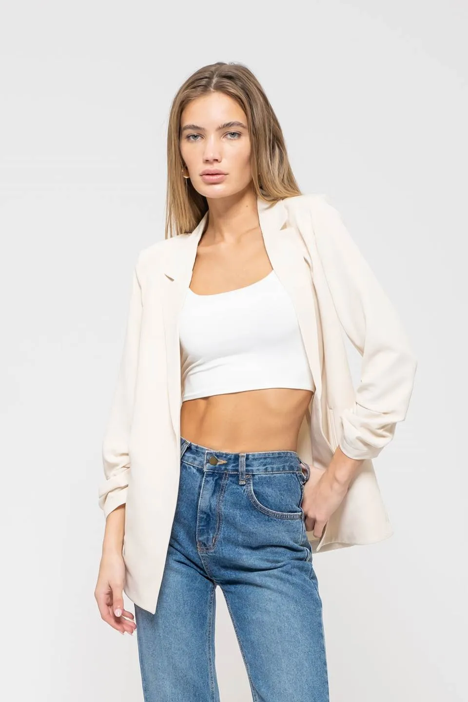 3/4 RUCHED SLEEVE BLAZER