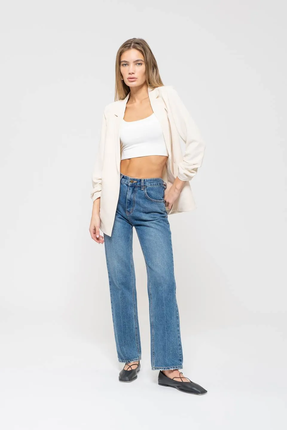 3/4 RUCHED SLEEVE BLAZER