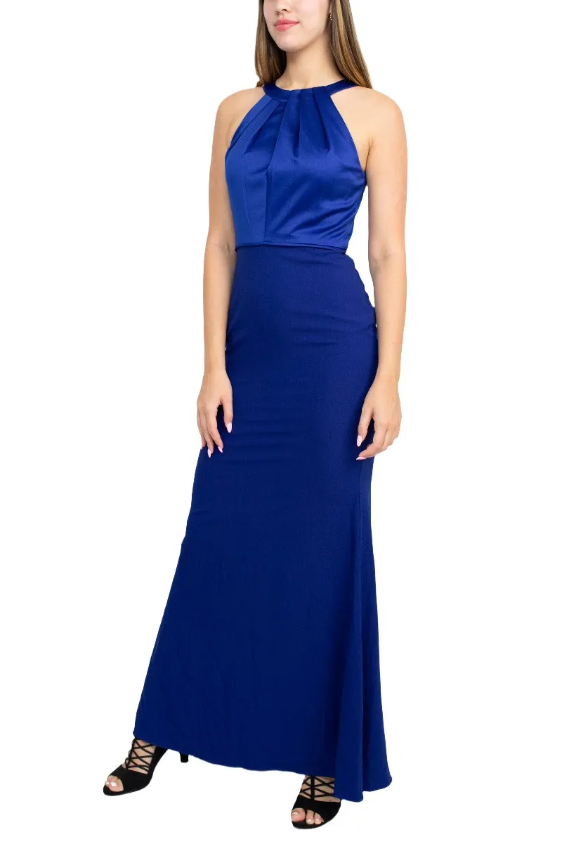 Adrianna Papell Halter Neck Sleeveless Empire Waist Tie Back Zipper Back Bodycon Solid Crepe Dress by Curated Brands