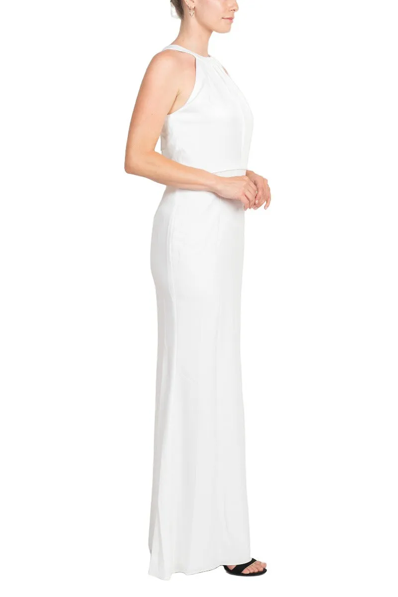 Adrianna Papell Halter Neck Sleeveless Empire Waist Tie Back Zipper Back Bodycon Solid Crepe Dress by Curated Brands