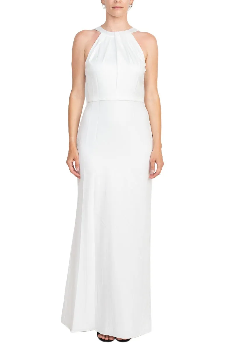 Adrianna Papell Halter Neck Sleeveless Empire Waist Tie Back Zipper Back Bodycon Solid Crepe Dress by Curated Brands