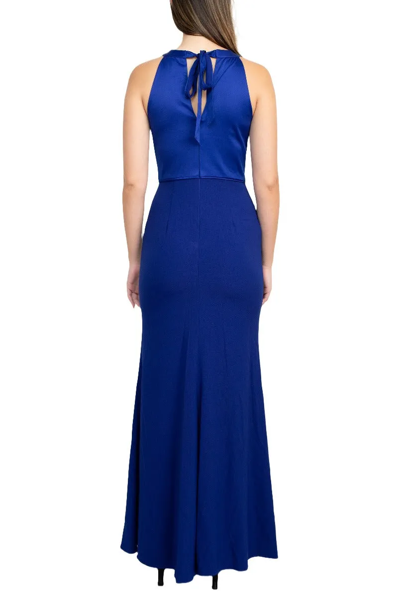 Adrianna Papell Halter Neck Sleeveless Empire Waist Tie Back Zipper Back Bodycon Solid Crepe Dress by Curated Brands