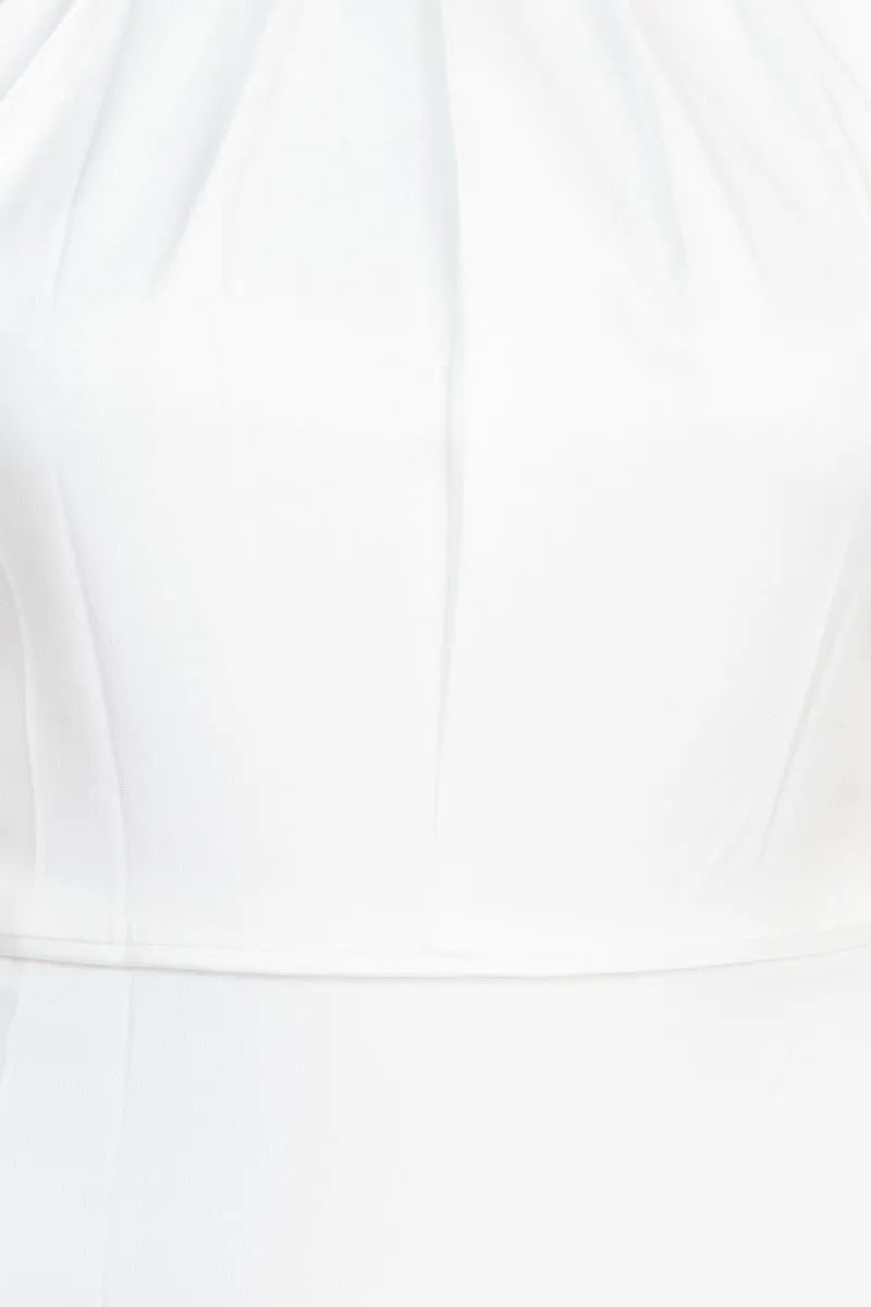Adrianna Papell Halter Neck Sleeveless Empire Waist Tie Back Zipper Back Bodycon Solid Crepe Dress by Curated Brands