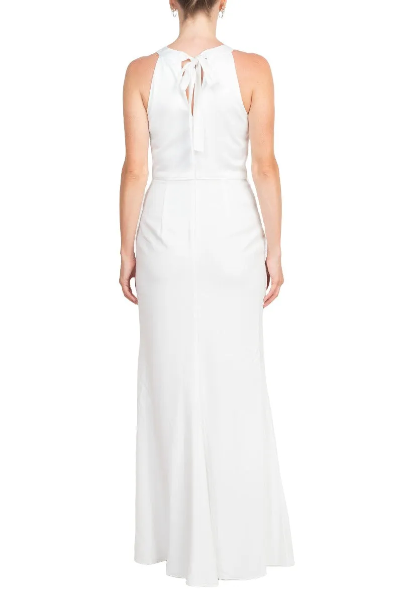 Adrianna Papell Halter Neck Sleeveless Empire Waist Tie Back Zipper Back Bodycon Solid Crepe Dress by Curated Brands