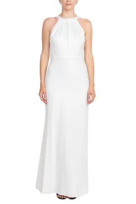 Adrianna Papell Halter Neck Sleeveless Empire Waist Tie Back Zipper Back Bodycon Solid Crepe Dress by Curated Brands