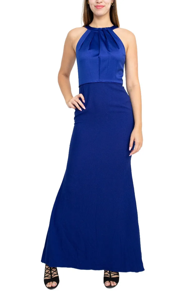 Adrianna Papell Halter Neck Sleeveless Empire Waist Tie Back Zipper Back Bodycon Solid Crepe Dress by Curated Brands