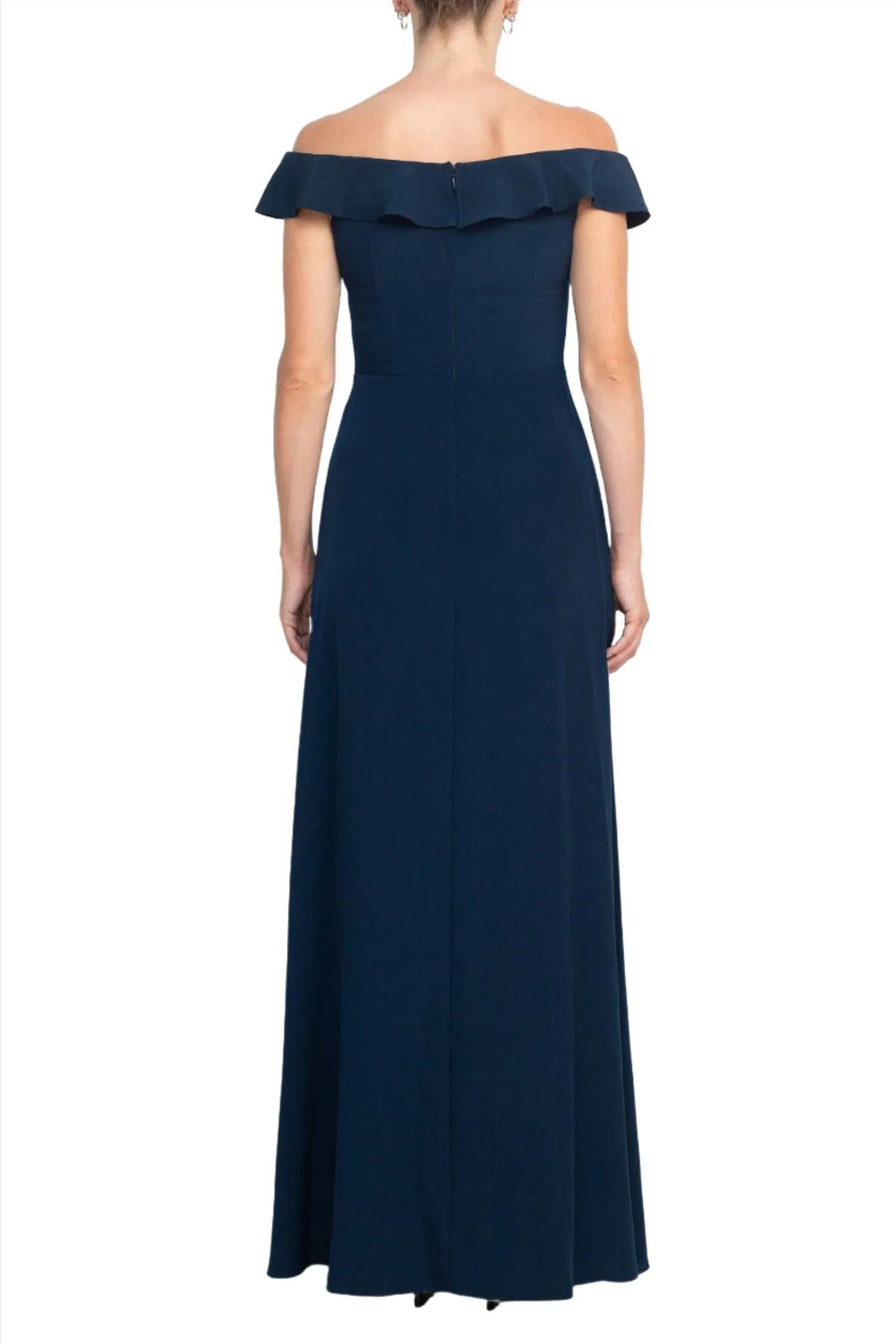 Adrianna Papell Off Shoulder Ruffled Sleeveless Zipper Back Solid Full-Length Dress by Curated Brands