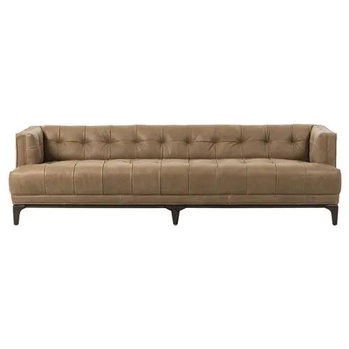 Allen Mid Century Green Velvet Brown Wood Frame Button Tufted Sofa by Couch.com