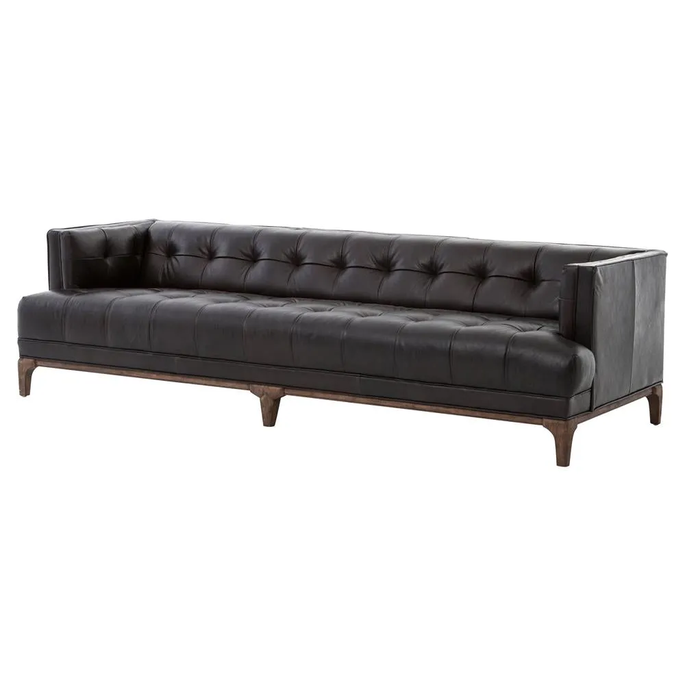 Allen Mid Century Green Velvet Brown Wood Frame Button Tufted Sofa by Couch.com