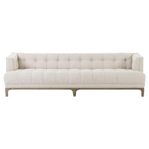 Allen Mid Century Green Velvet Brown Wood Frame Button Tufted Sofa by Couch.com