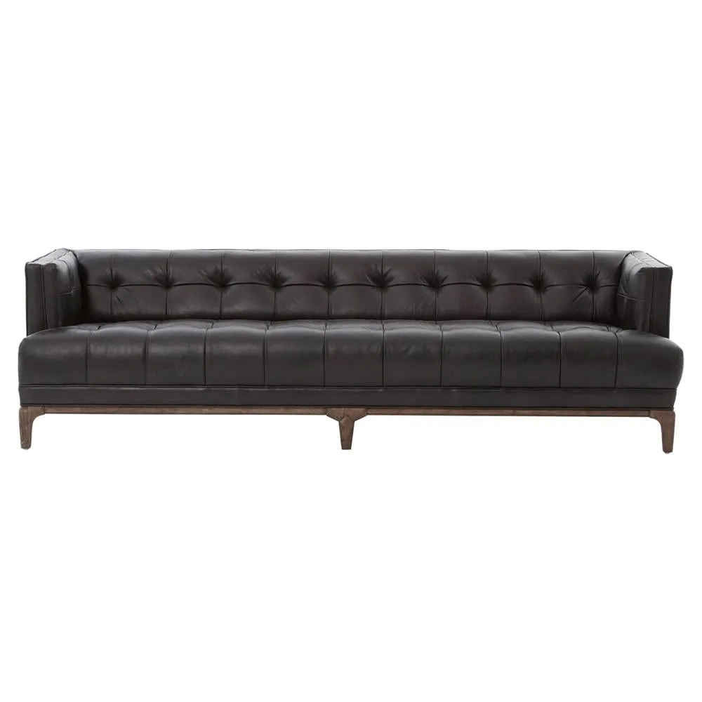 Allen Mid Century Green Velvet Brown Wood Frame Button Tufted Sofa by Couch.com