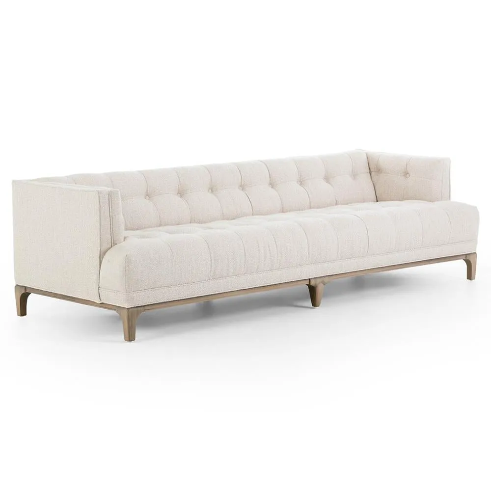 Allen Mid Century Green Velvet Brown Wood Frame Button Tufted Sofa by Couch.com