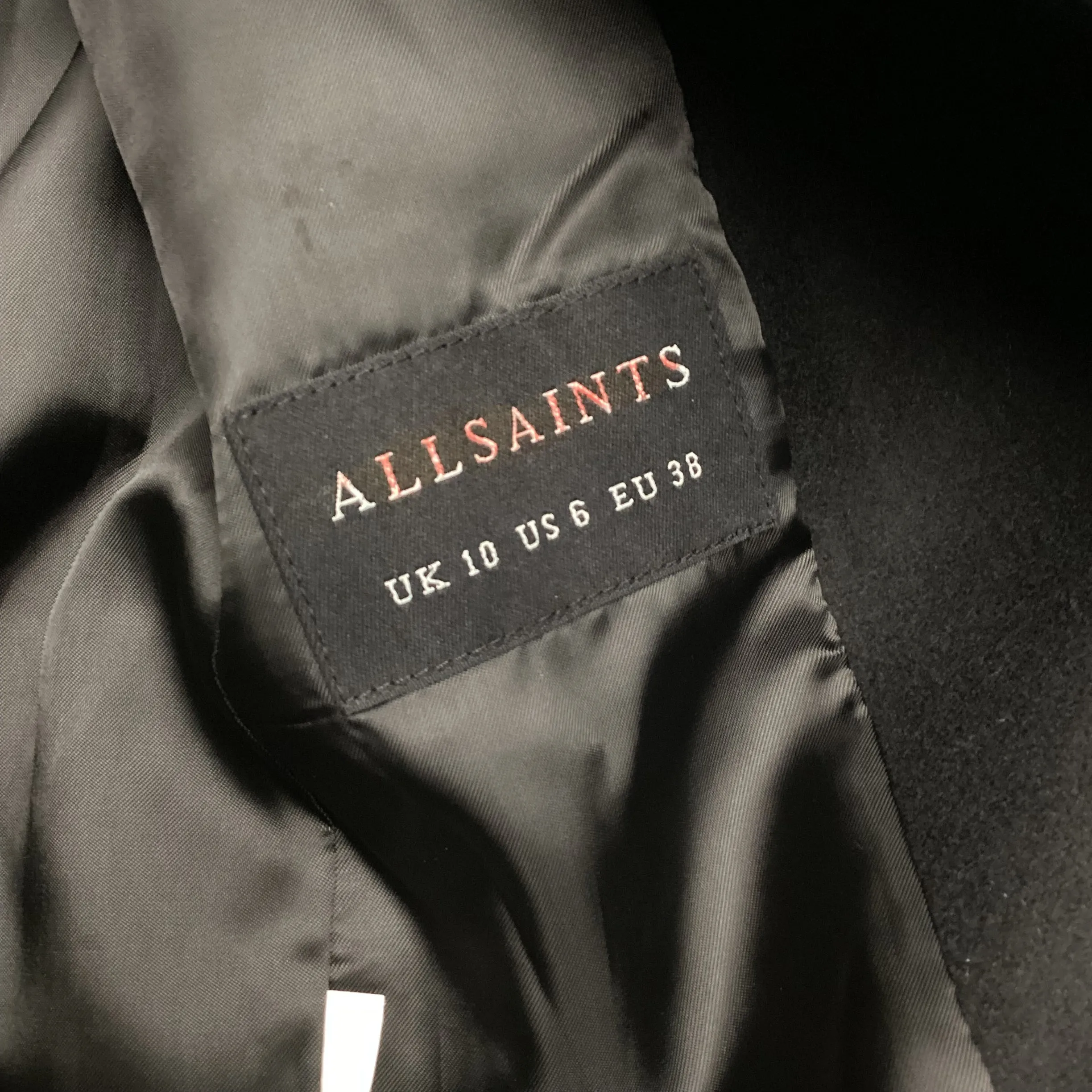 AllSaints Black Faux Leather Sleeve Coat Size 10