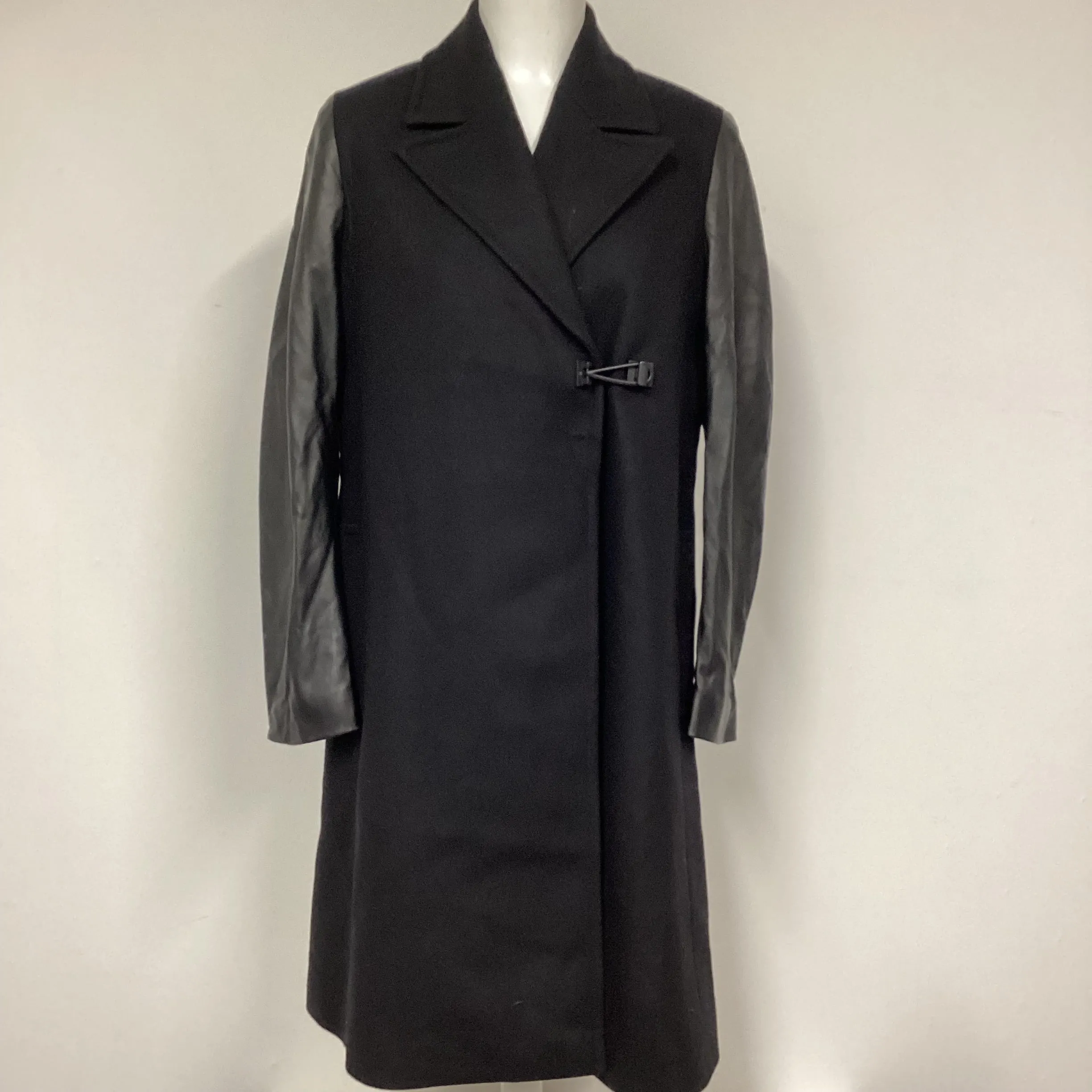AllSaints Black Faux Leather Sleeve Coat Size 10