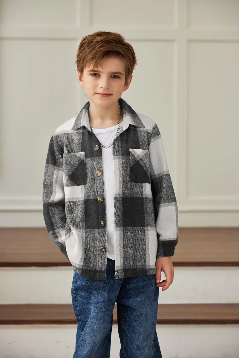 Arshiner Boys Flannel Shirts Kids Button Down Plaid Shirt