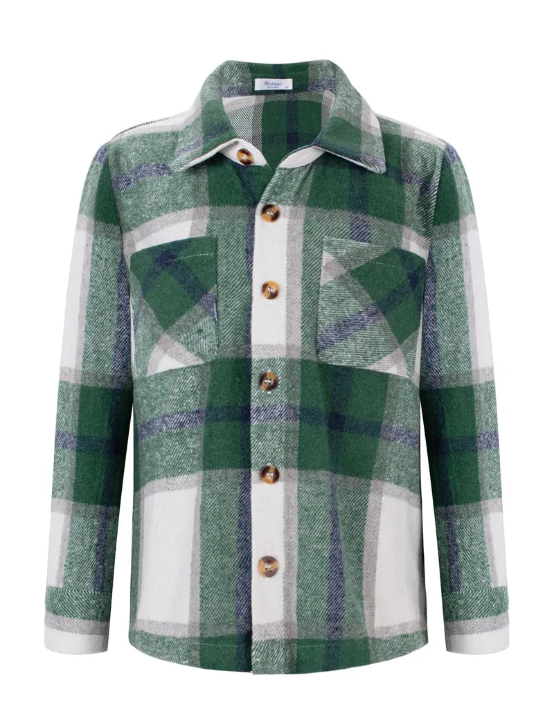 Arshiner Boys Flannel Shirts Kids Button Down Plaid Shirt