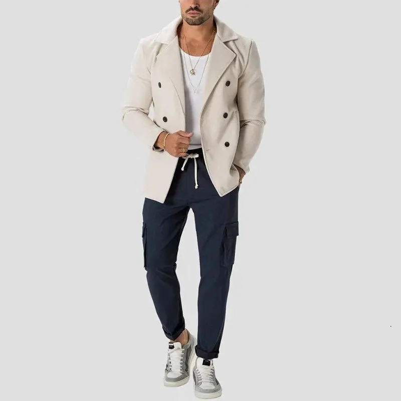 Autumn Winter Outerwear Mens Casual Long Sleeve Button Lapel Slim Blazer Jackets Men Vintage Twill Textured Slim Coats Outerwear
