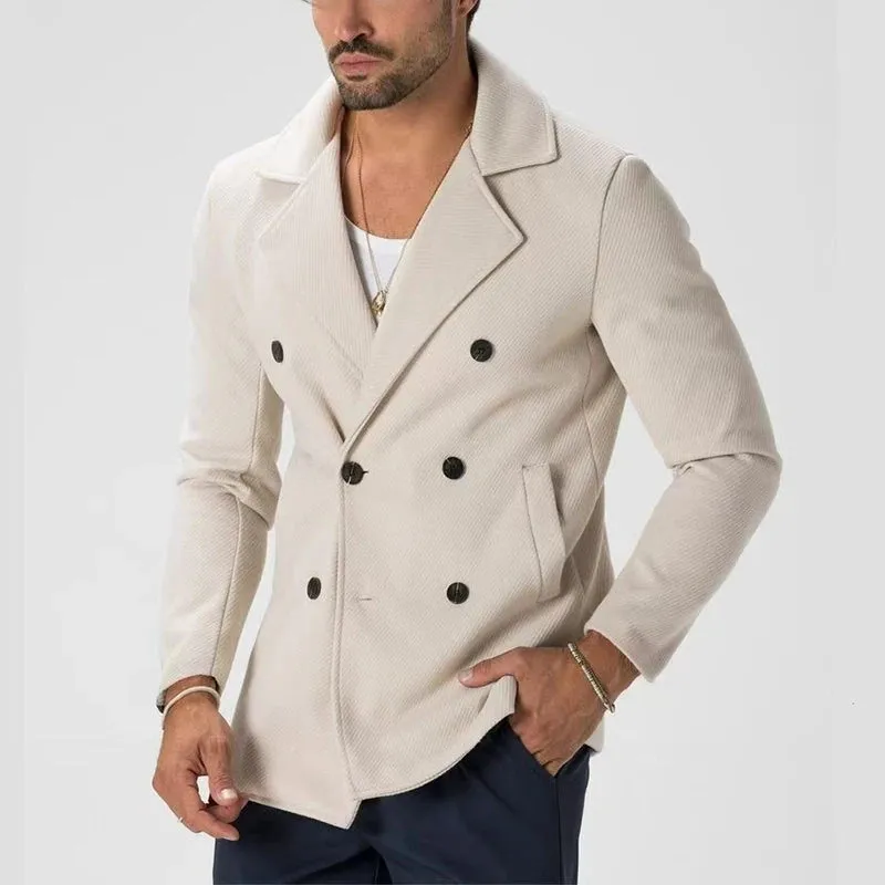Autumn Winter Outerwear Mens Casual Long Sleeve Button Lapel Slim Blazer Jackets Men Vintage Twill Textured Slim Coats Outerwear