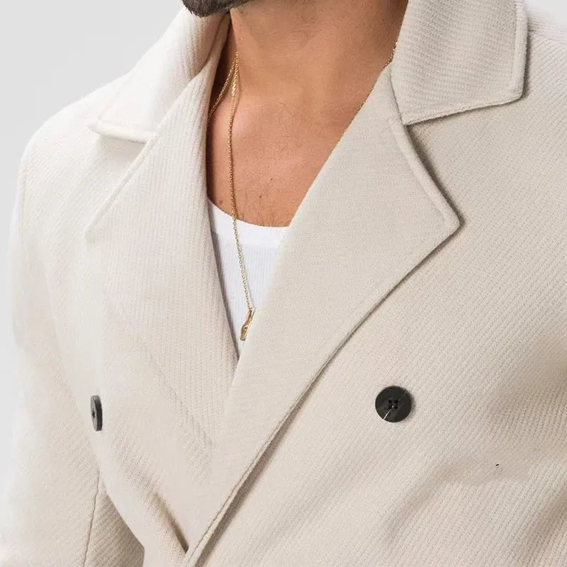 Autumn Winter Outerwear Mens Casual Long Sleeve Button Lapel Slim Blazer Jackets Men Vintage Twill Textured Slim Coats Outerwear
