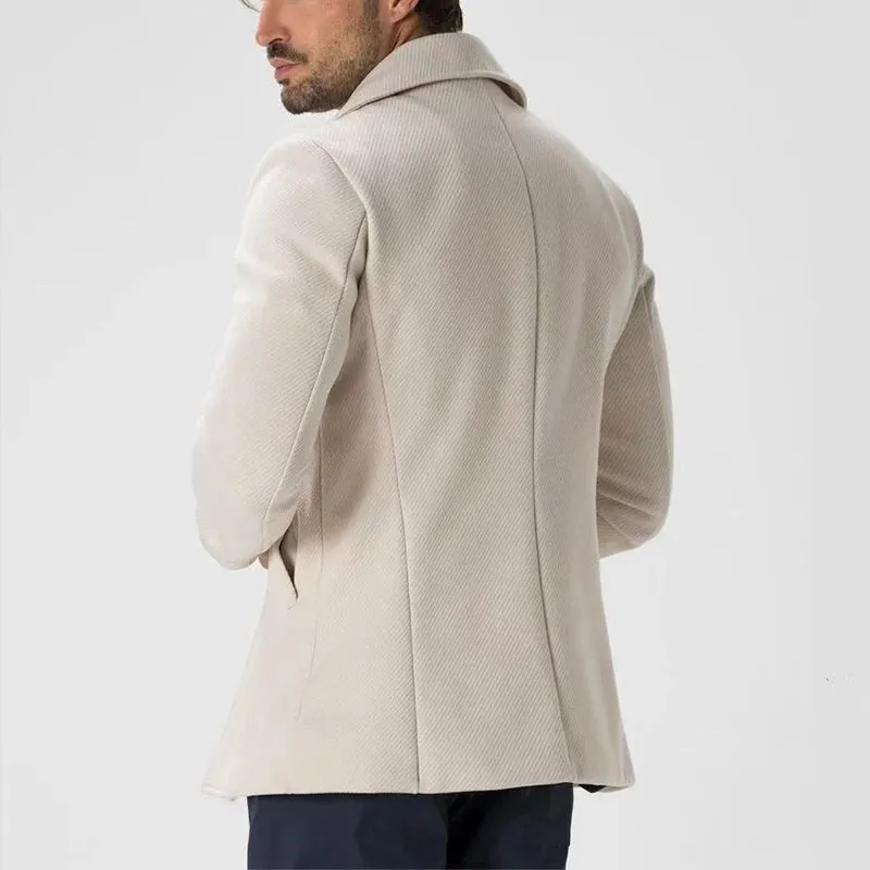 Autumn Winter Outerwear Mens Casual Long Sleeve Button Lapel Slim Blazer Jackets Men Vintage Twill Textured Slim Coats Outerwear