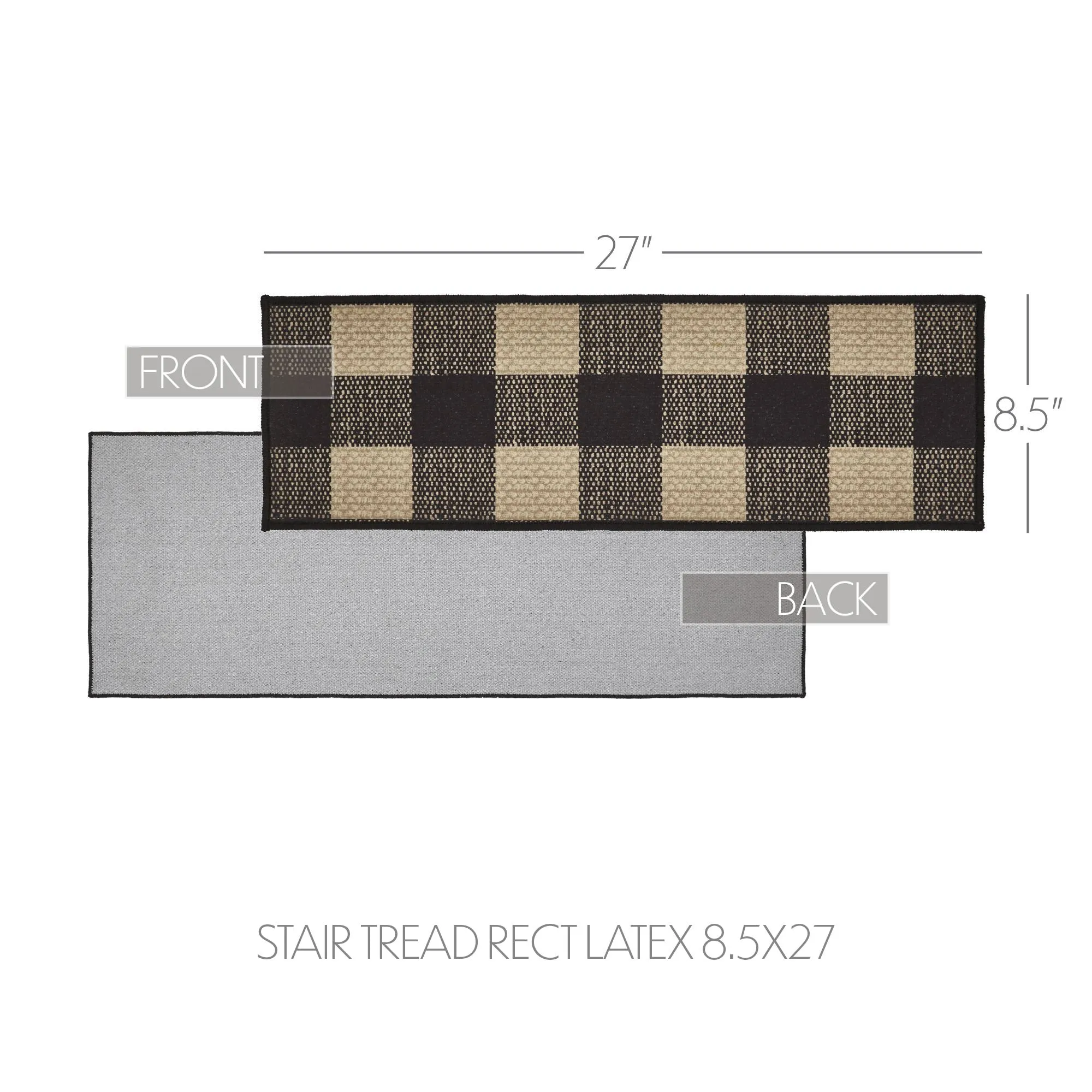 Black Check Polyester Stair Tread Rect Latex 8.5x27