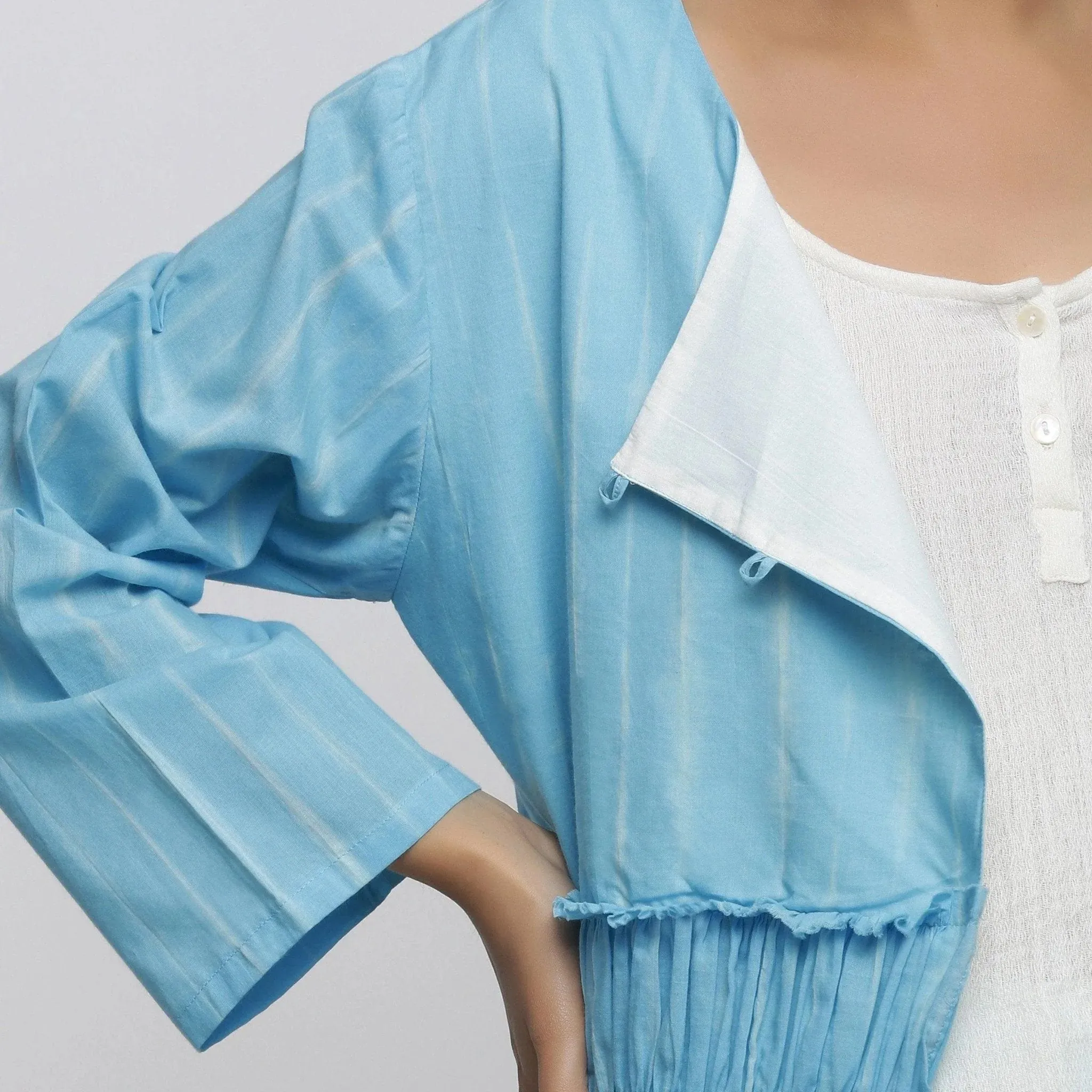 Blue Hand Tie-Dye Cotton Asymmetrical Outerwear