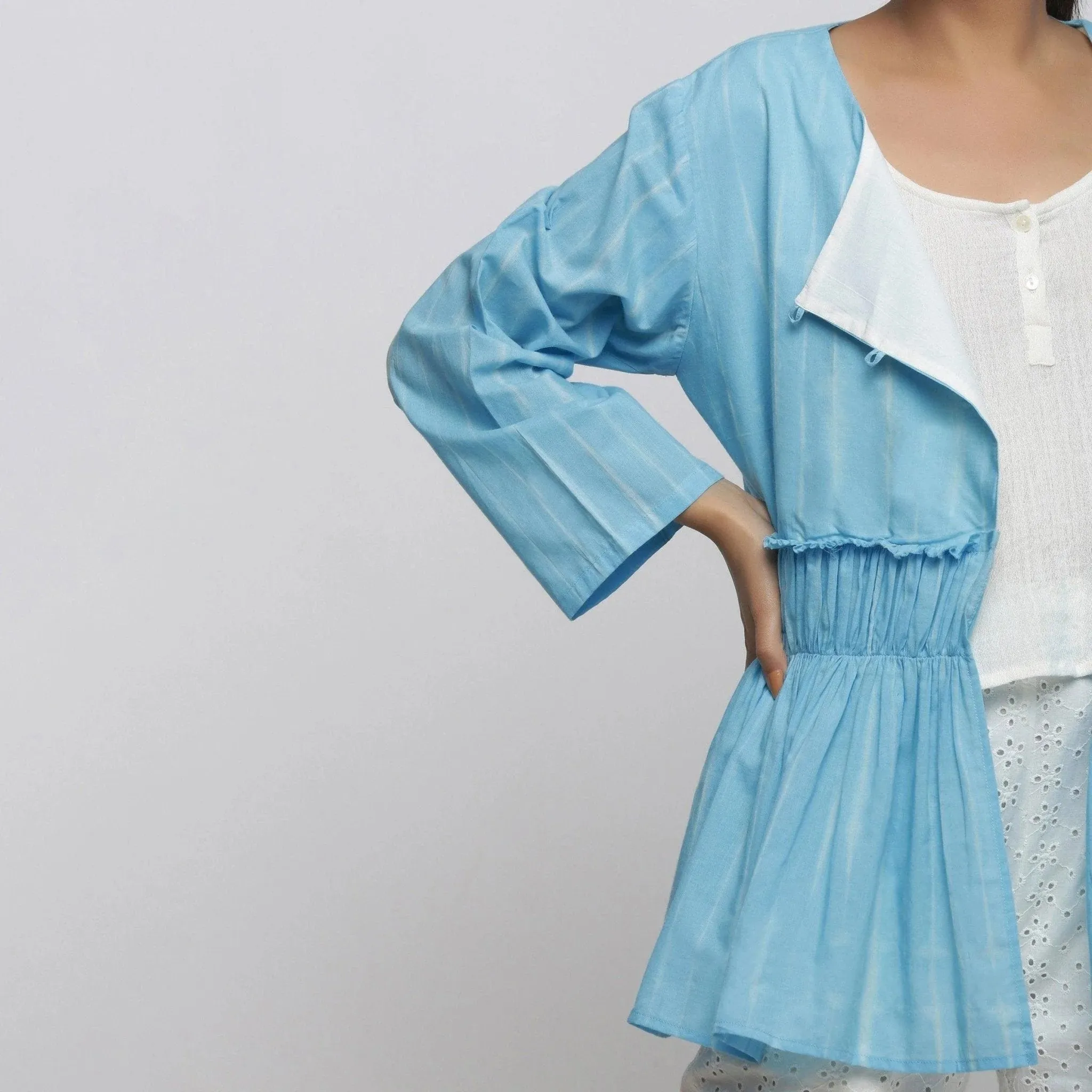 Blue Hand Tie-Dye Cotton Asymmetrical Outerwear
