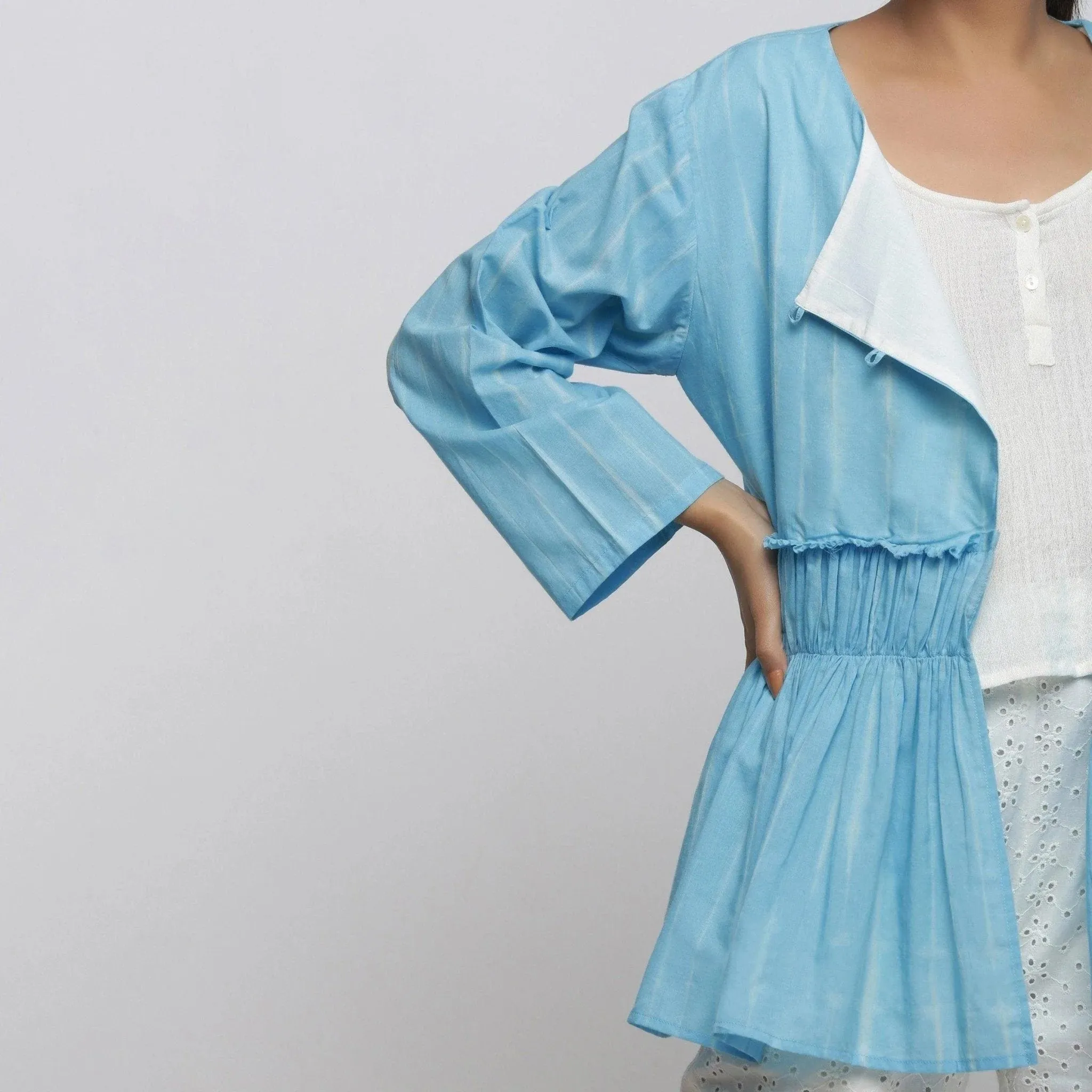 Blue Hand Tie-Dye Cotton Asymmetrical Outerwear