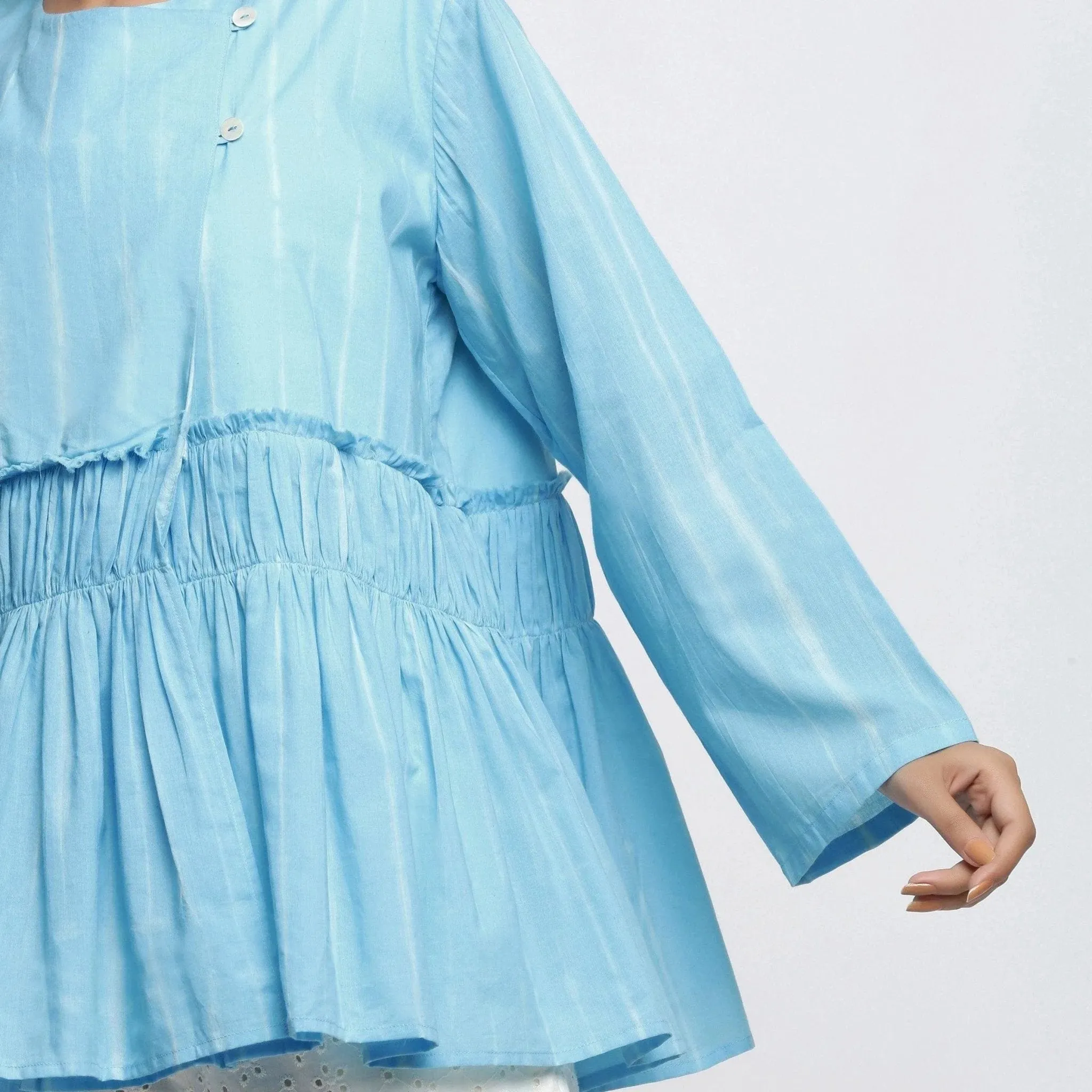 Blue Hand Tie-Dye Cotton Asymmetrical Outerwear