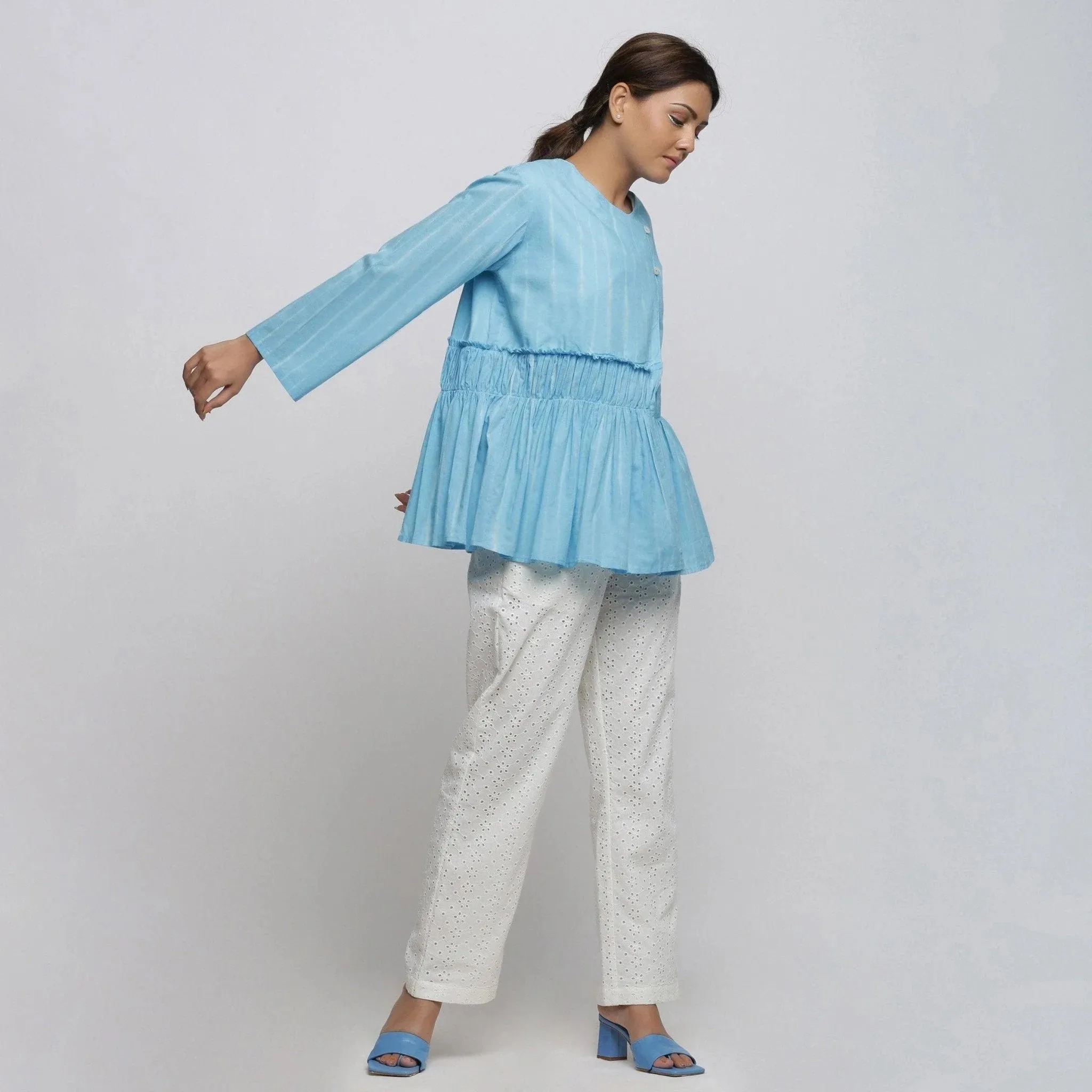 Blue Hand Tie-Dye Cotton Asymmetrical Outerwear