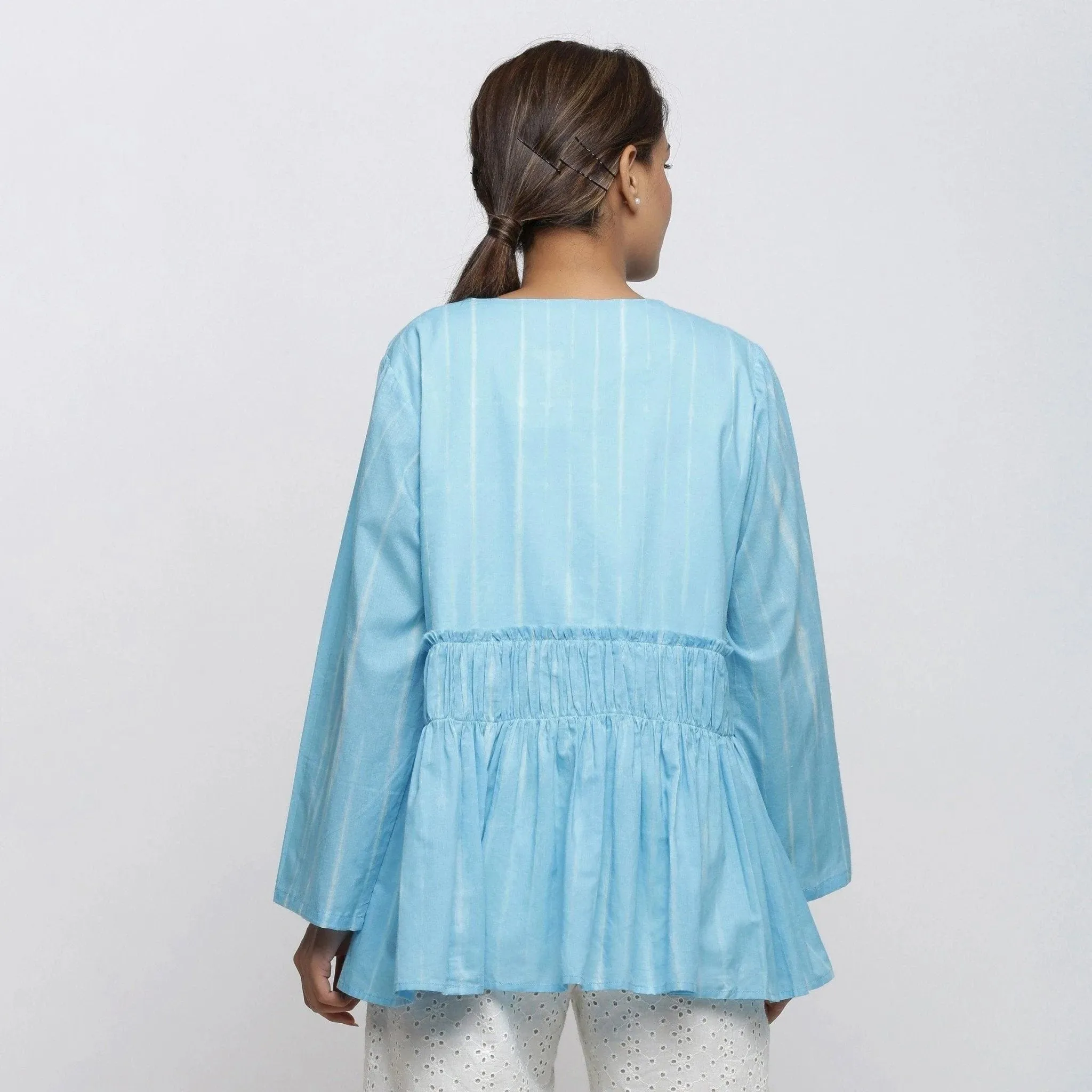 Blue Hand Tie-Dye Cotton Asymmetrical Outerwear