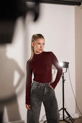 Bodysuit met col burgundy - Kaya
