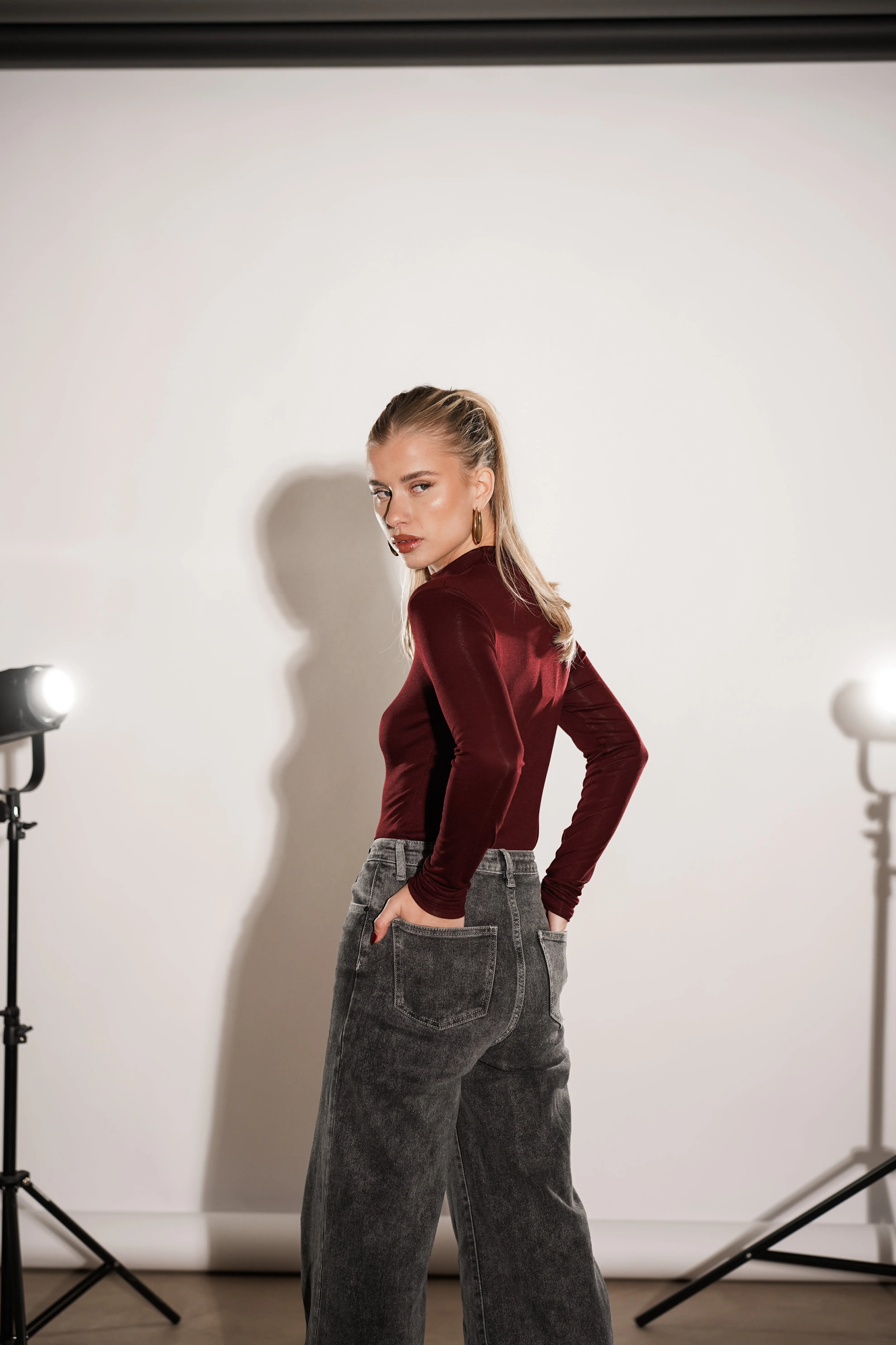 Bodysuit met col burgundy - Kaya