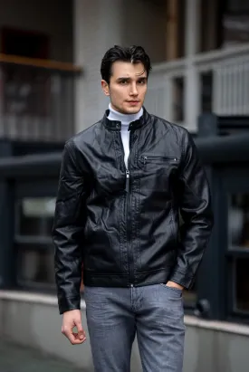 Brabion Men's Black Genuine Leather Jacket