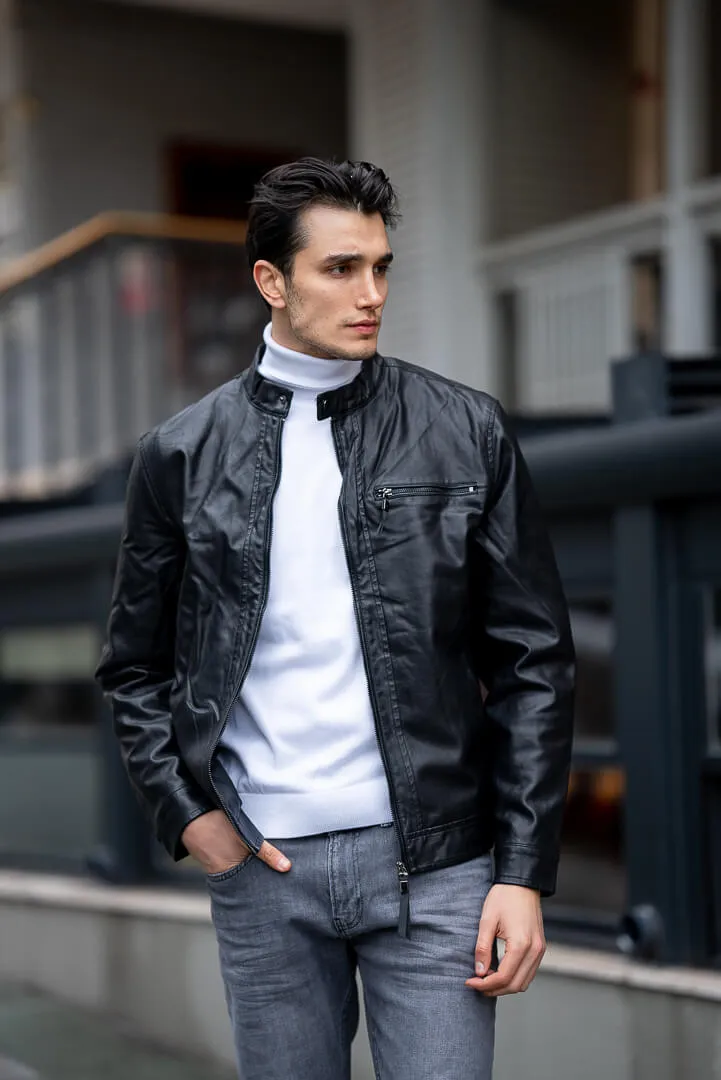 Brabion Men's Black Genuine Leather Jacket