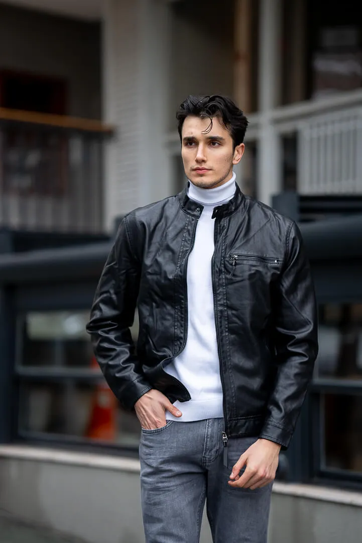 Brabion Men's Black Genuine Leather Jacket